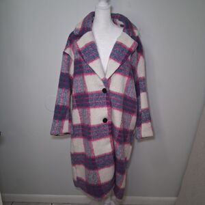 Plaid Fuzzy Trench Coat Women S Multicolor Eclectic Statement Unique Wacky Cozy